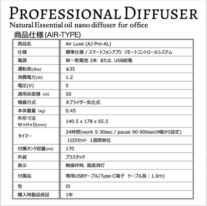 【本体購入】「プロフェッショナル　エアー」業務用噴霧式アロマディフューザー